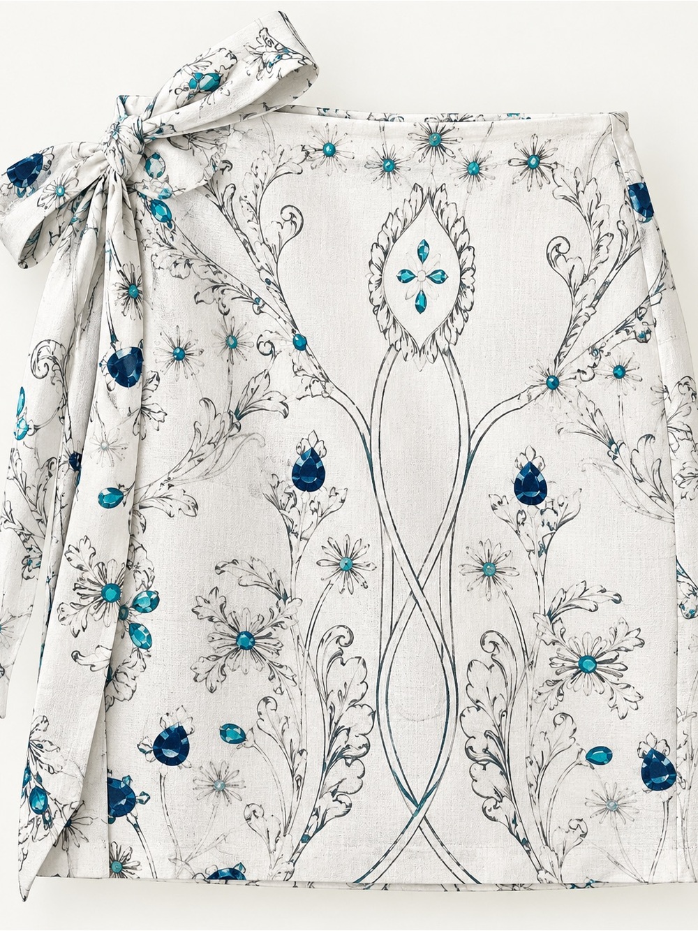 COMMENSE NWT White Teal Botanical Print Tie Wrap Mini Skirt Size Small